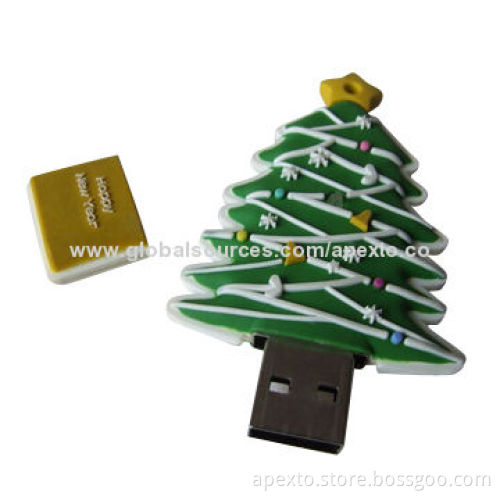 Christmas Tree-shaped USB Stick, 2 or 4GB, Supports Customized Logos, Data Pre-loading
